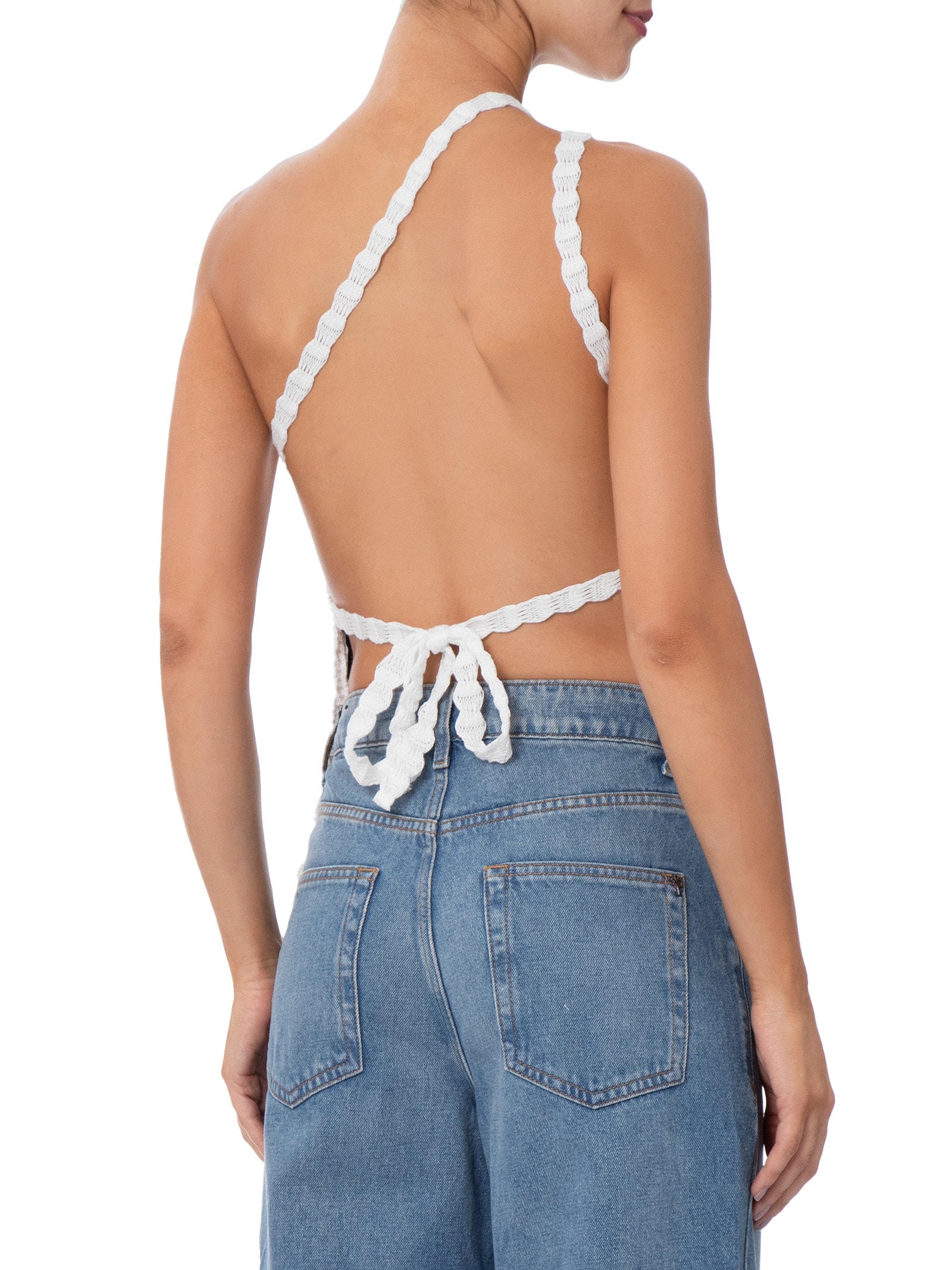 Blusa Feminina em Tricot com Amarração nas Costas Branco Market 33