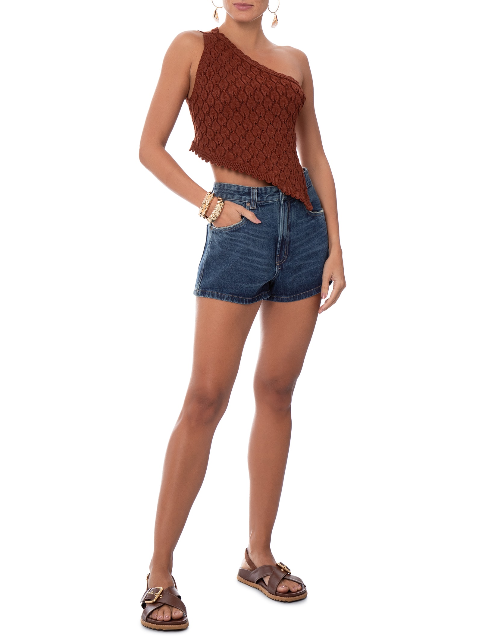 Blusa Feminina Em Tricot Com Amarração Nas Costas Marrom Market 33