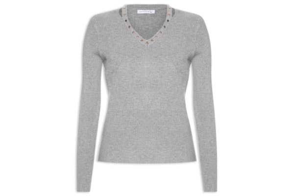 Blusa Feminina Em Tricot Com Aplicação De Tachas - Cinza