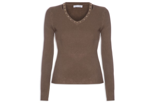 Blusa Feminina Em Tricot Com Aplicação De Tachas - Marrom