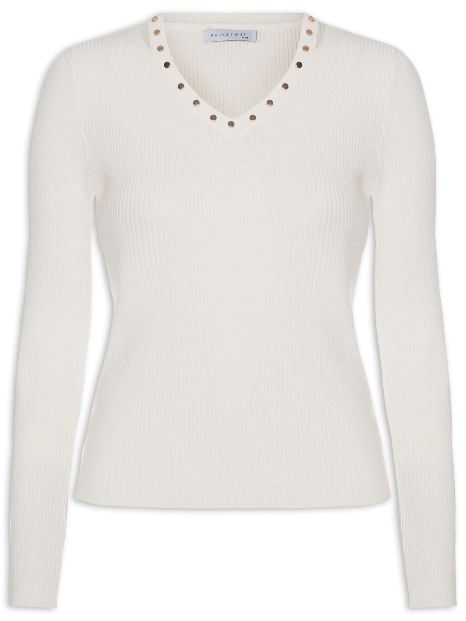 Blusa Feminina Em Tricot Com Aplicação De Tachas Off White Market 33