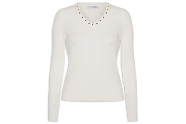 Blusa Feminina Em Tricot Com Aplicação De Tachas - Off White