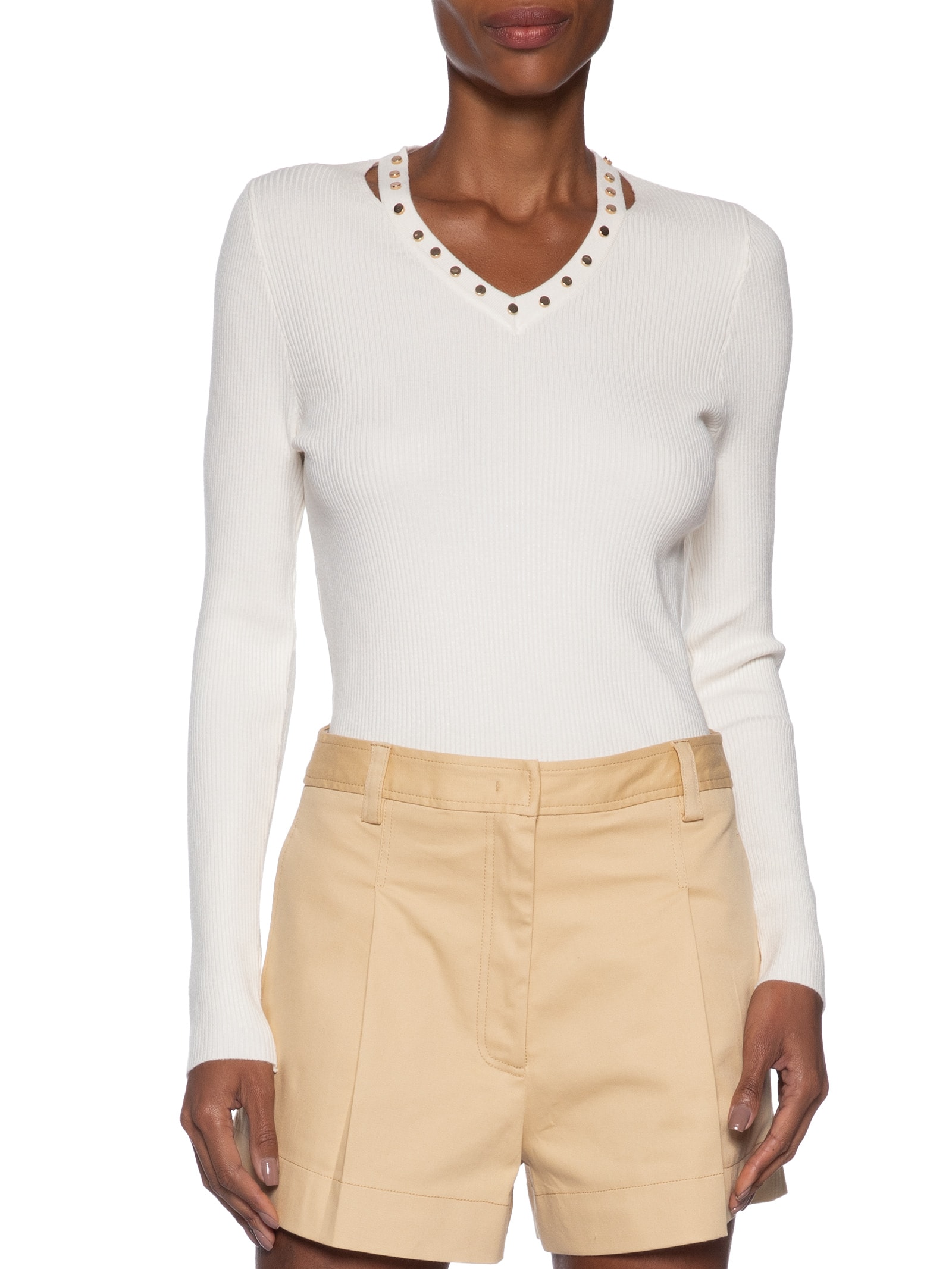 Blusa Feminina Em Tricot Com Aplicação De Tachas Off White Market 33