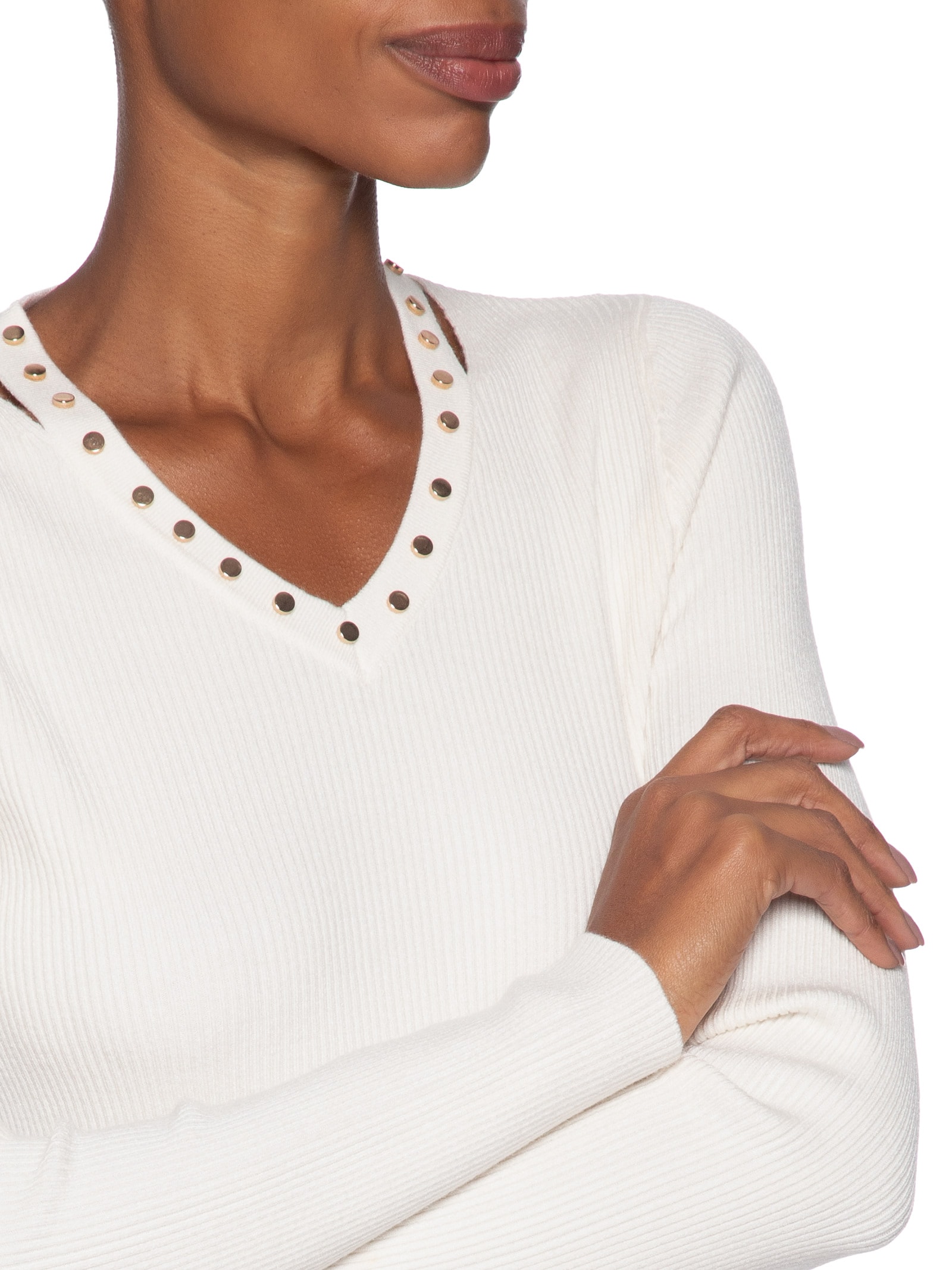 Blusa Feminina Em Tricot Com Aplicação De Tachas Off White Market 33