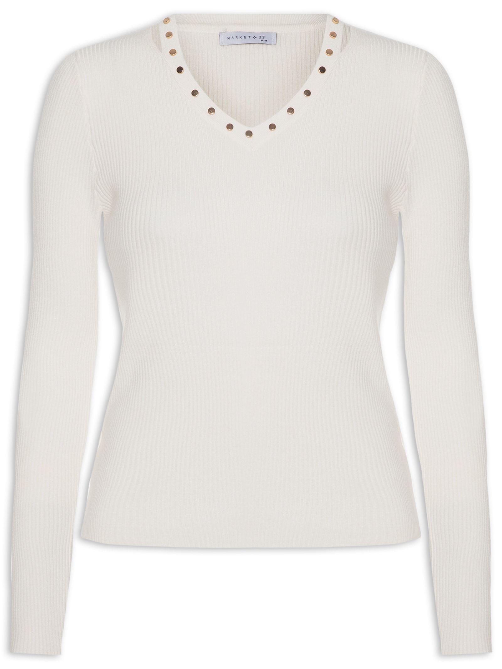 Blusa Feminina Em Tricot Com Aplicação De Tachas Off White Market 33