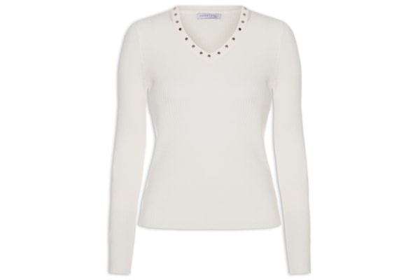 Blusa Feminina Em Tricot Com Aplicação De Tachas - Off White