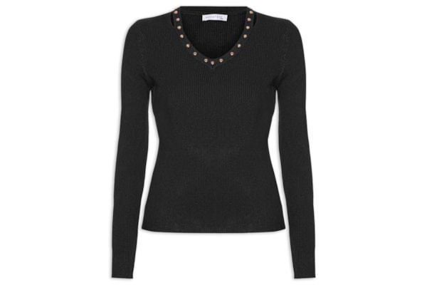 Blusa Feminina Em Tricot Com Aplicação De Tachas - Preto