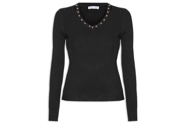 Blusa Feminina Em Tricot Com Aplicação De Tachas - Preto