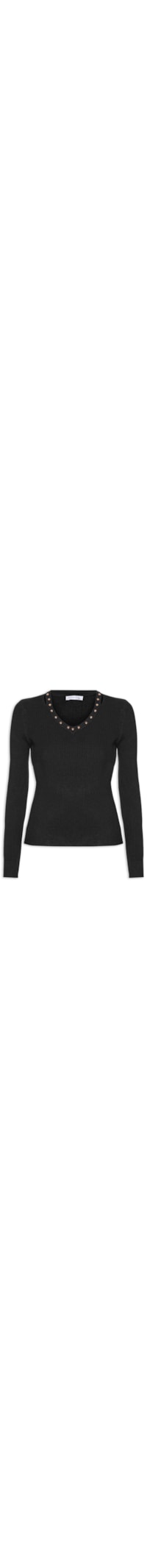 Blusa Feminina Em Tricot Com Aplicação De Tachas - Preto