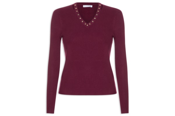 Blusa Feminina Em Tricot Com Aplicação De Tachas - Vermelho