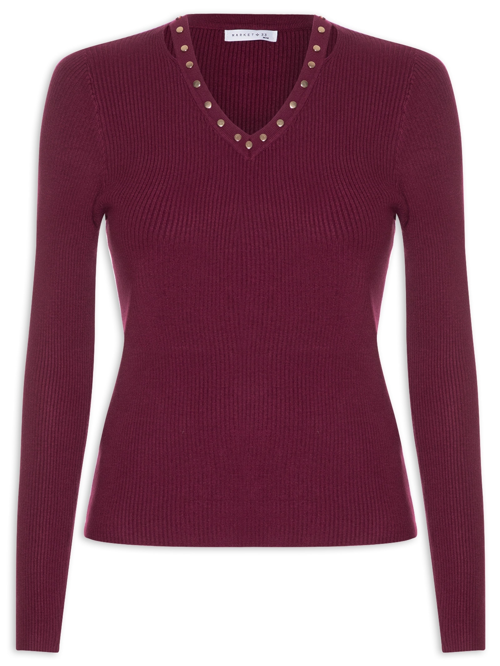Blusa Feminina Em Tricot Com Aplicação De Tachas Vermelho Market 33