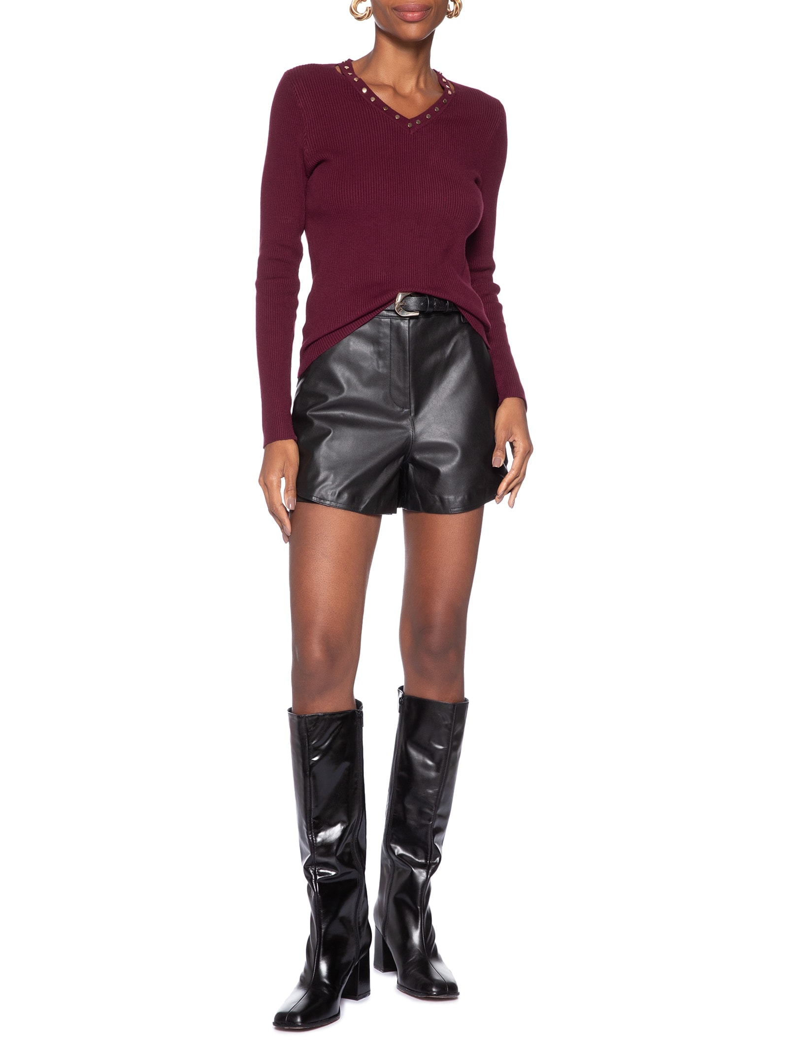 Blusa Feminina Em Tricot Com Aplicação De Tachas Vermelho Market 33