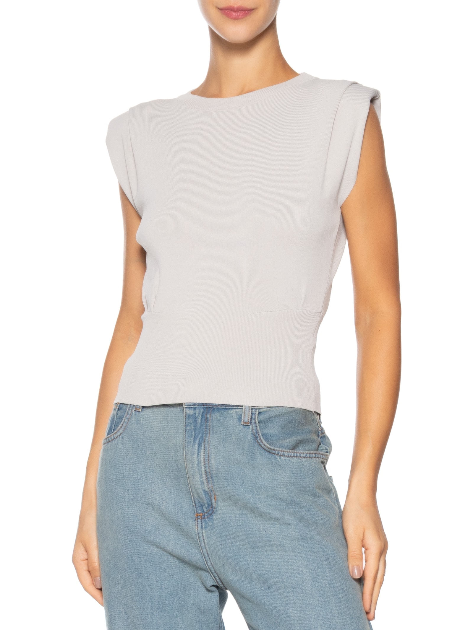 Blusa Feminina Em Tricot Com Barra Larga Cinza  '2Essential