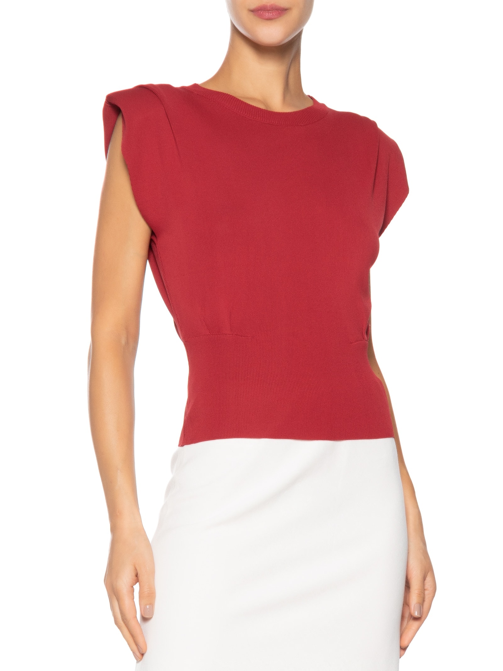 Blusa Feminina Em Tricot Com Barra Larga Vermelho '2Essential