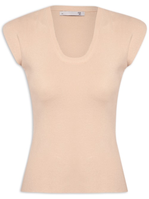 Blusa Feminina Em Tricot Com Cava Alongada – Bege