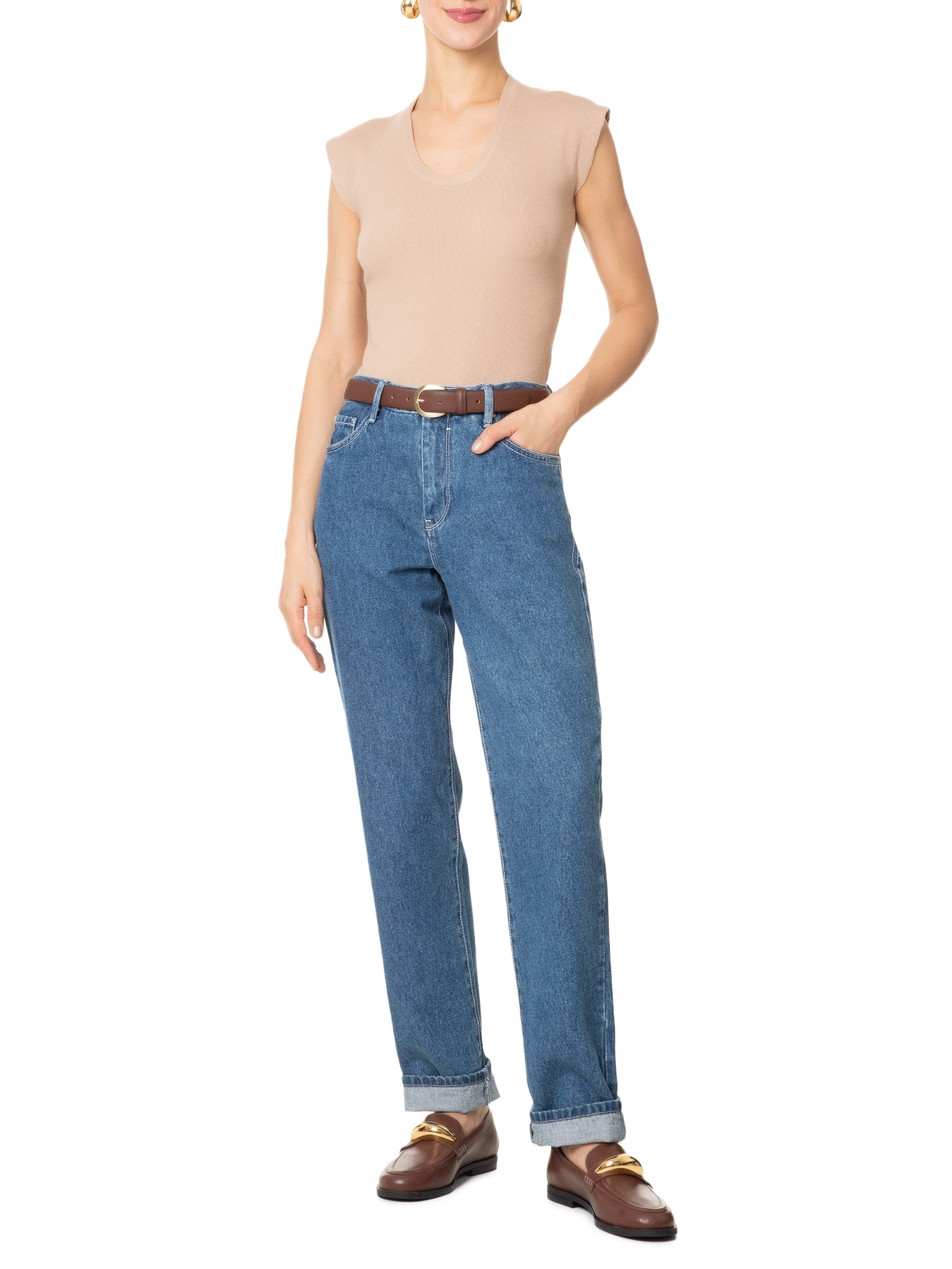 Blusa Feminina Em Tricot Com Cava Alongada Bege  '2Essential