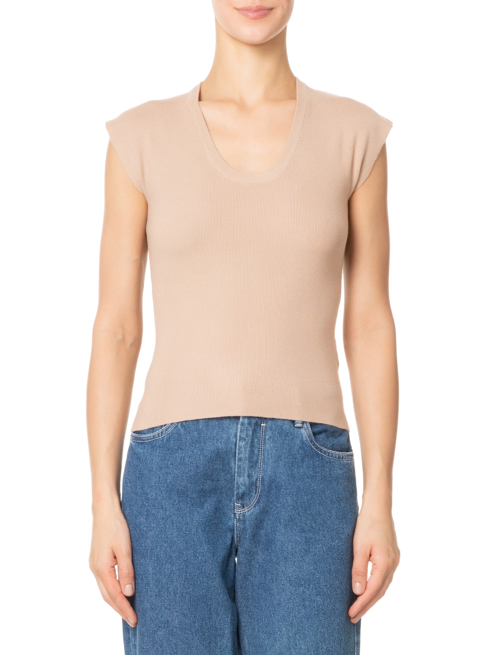 Blusa Feminina Em Tricot Com Cava Alongada Bege  '2Essential