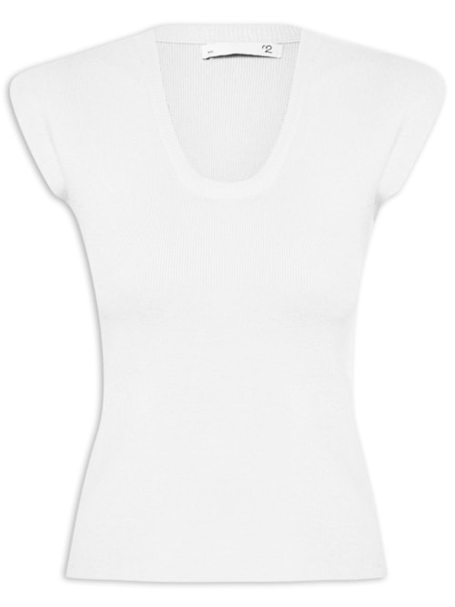 Blusa Feminina Em Tricot Com Cava Alongada – Branco