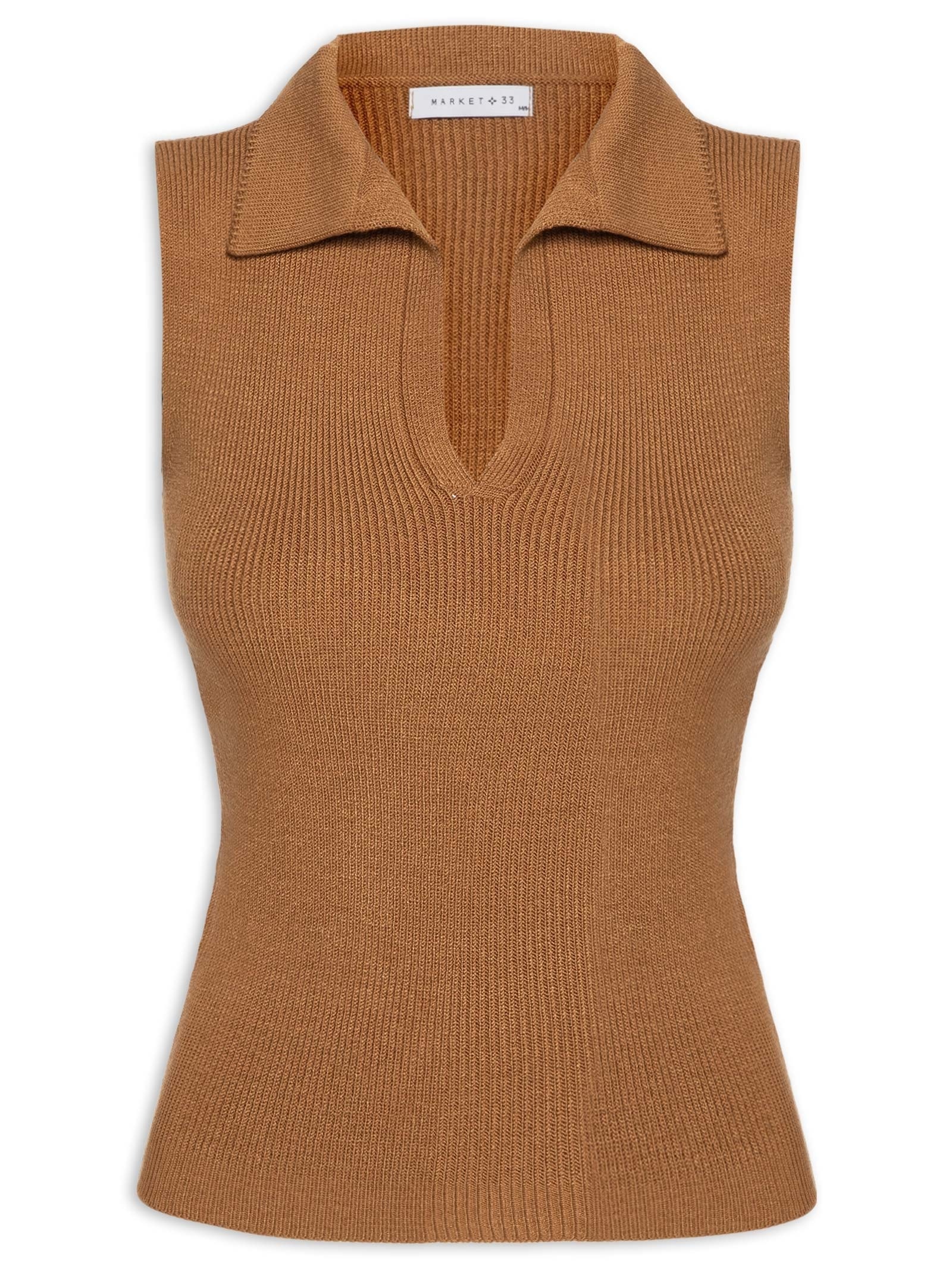 Blusa Feminina Em Tricot Com Gola Polo Marrom Market 33