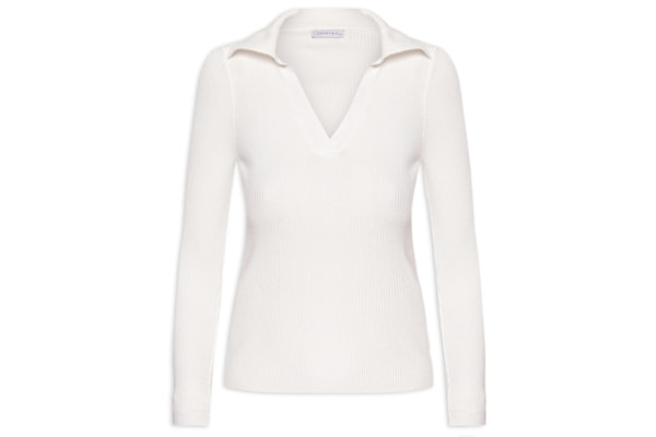 Blusa Feminina Em Tricot Com Gola Polo - Off White