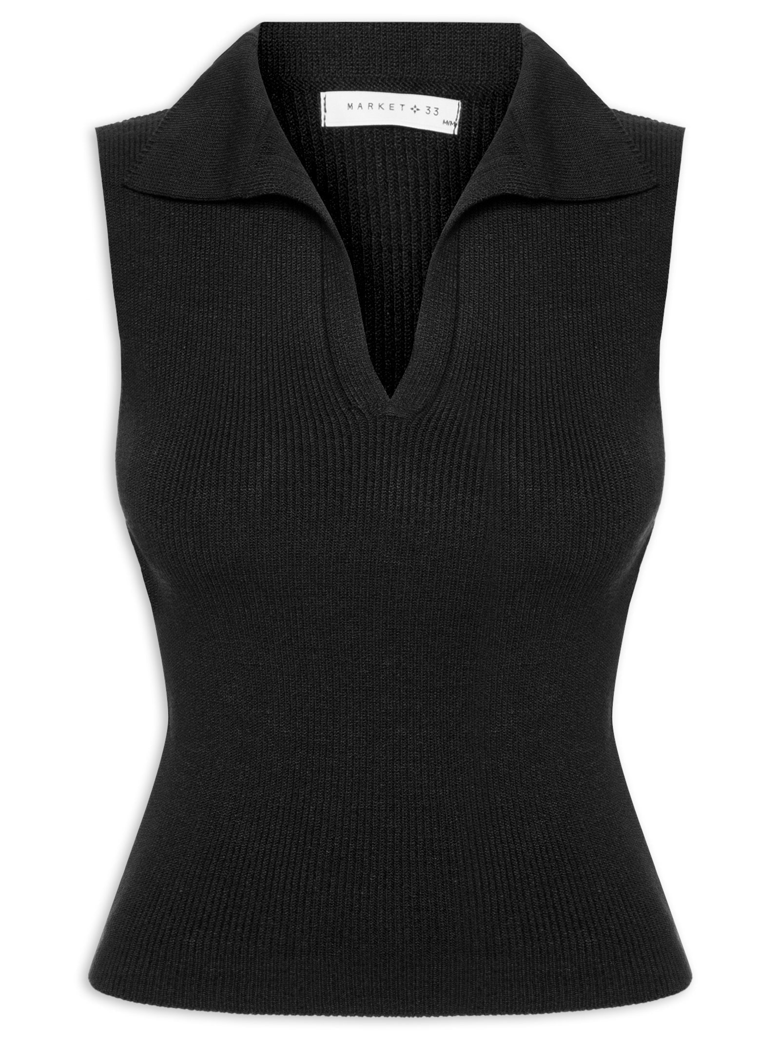 Blusa Feminina Em Tricot Com Gola Polo Preto Market 33