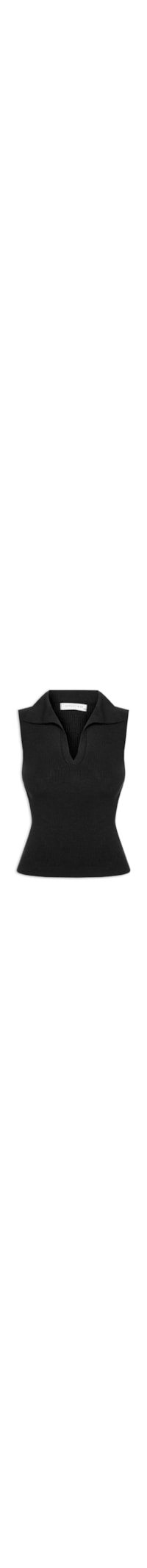 Blusa Feminina Em Tricot Com Gola Polo - Preto