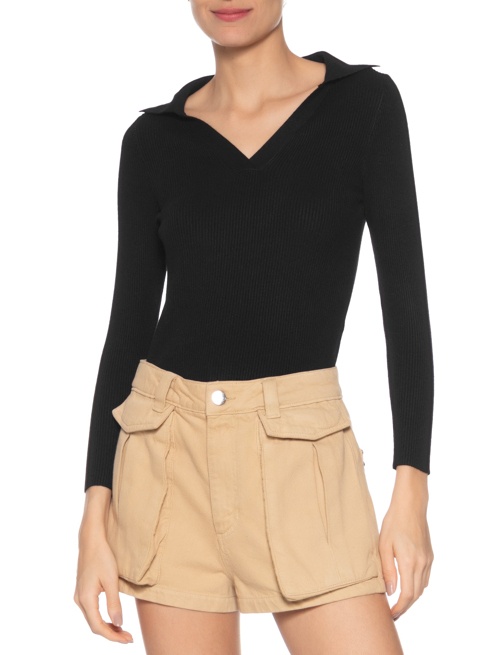 Blusa Feminina Em Tricot Com Gola Polo Preto Market 33