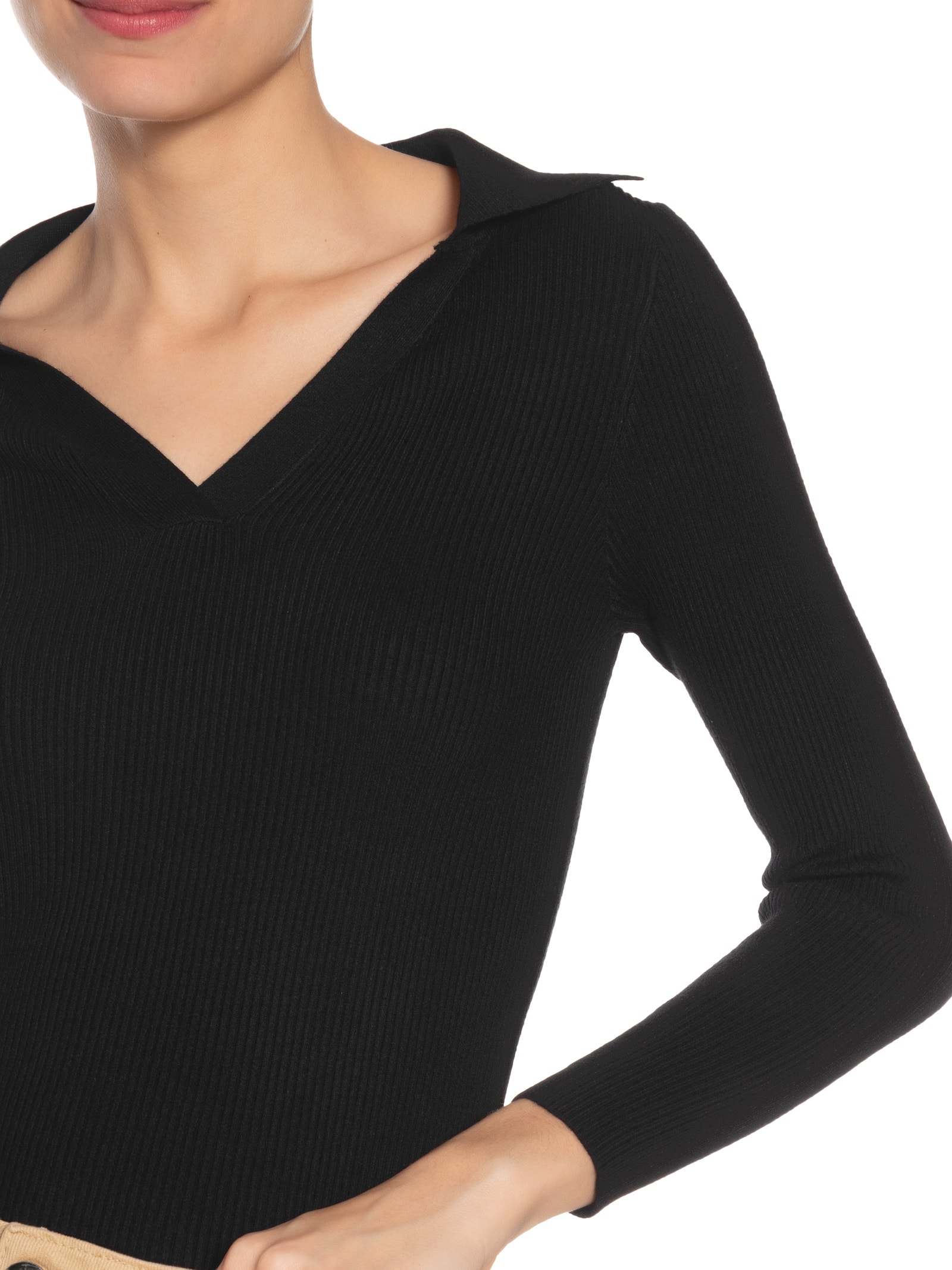 Blusa Feminina Em Tricot Com Gola Polo Preto Market 33
