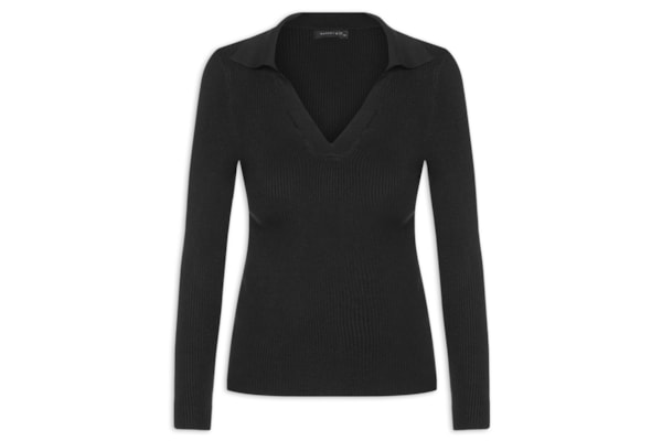 Blusa Feminina Em Tricot Com Gola Polo - Preto