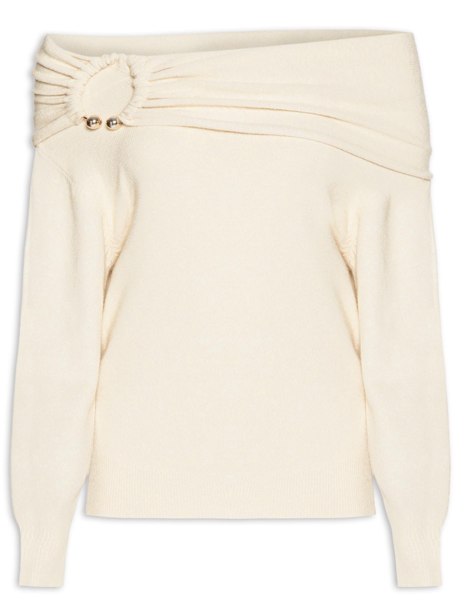 Blusa Feminina em Tricot com Sobreposição Bege Market 33