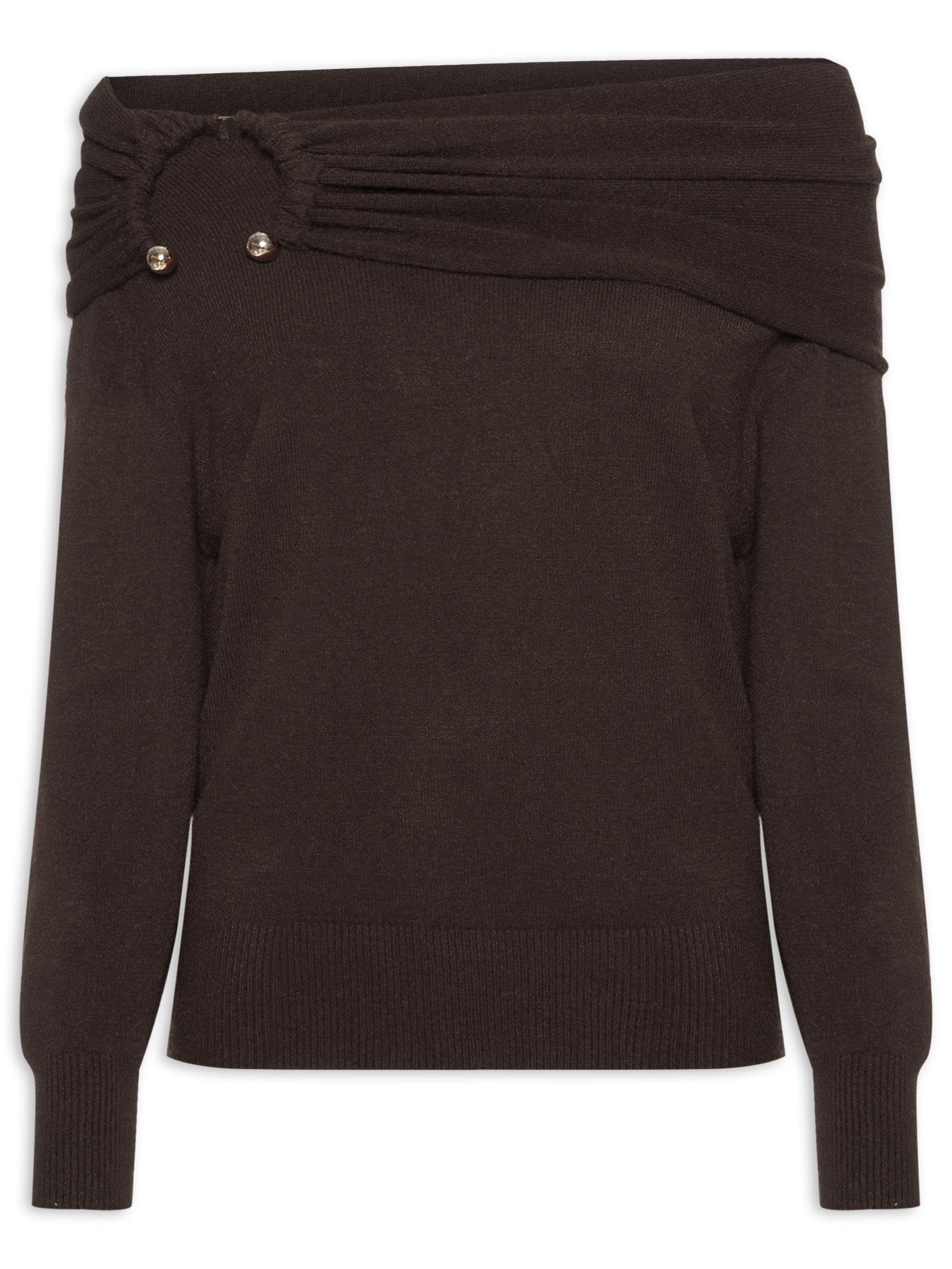 Blusa Feminina em Tricot com Sobreposição Marrom Market 33