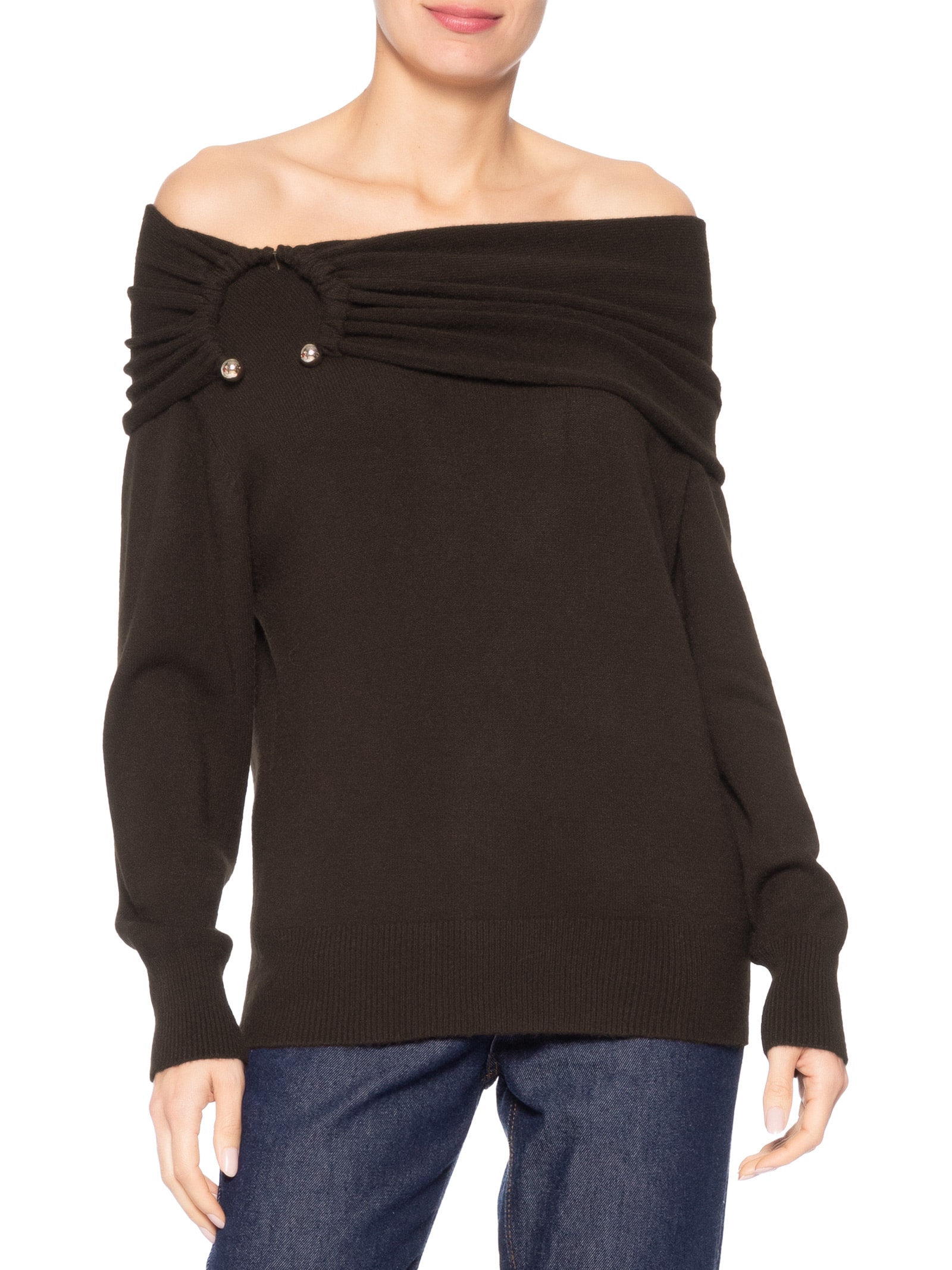 Blusa Feminina em Tricot com Sobreposição Marrom Market 33