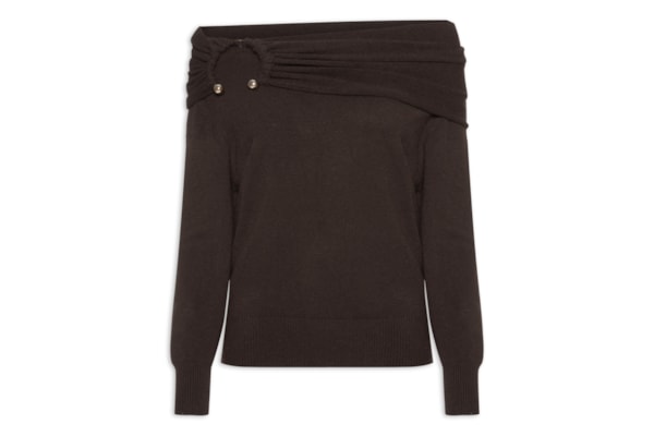 Blusa Feminina em Tricot com Sobreposição - Marrom