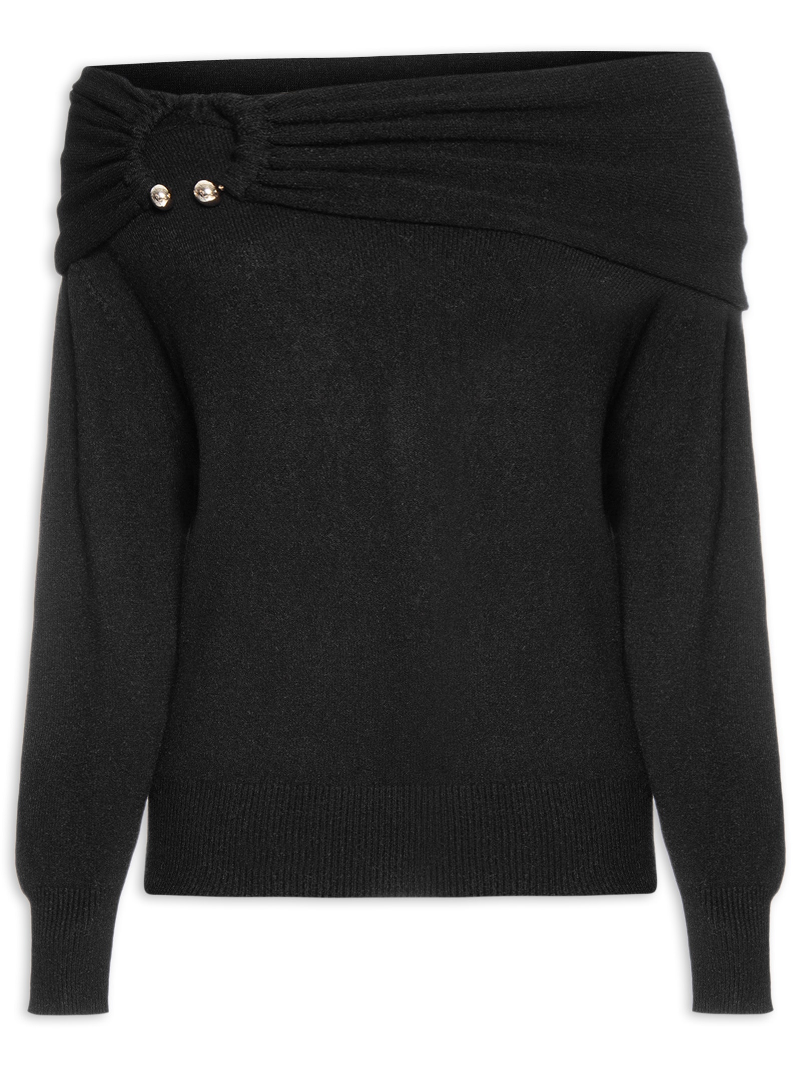 Blusa Feminina em Tricot com Sobreposição Preto Market 33