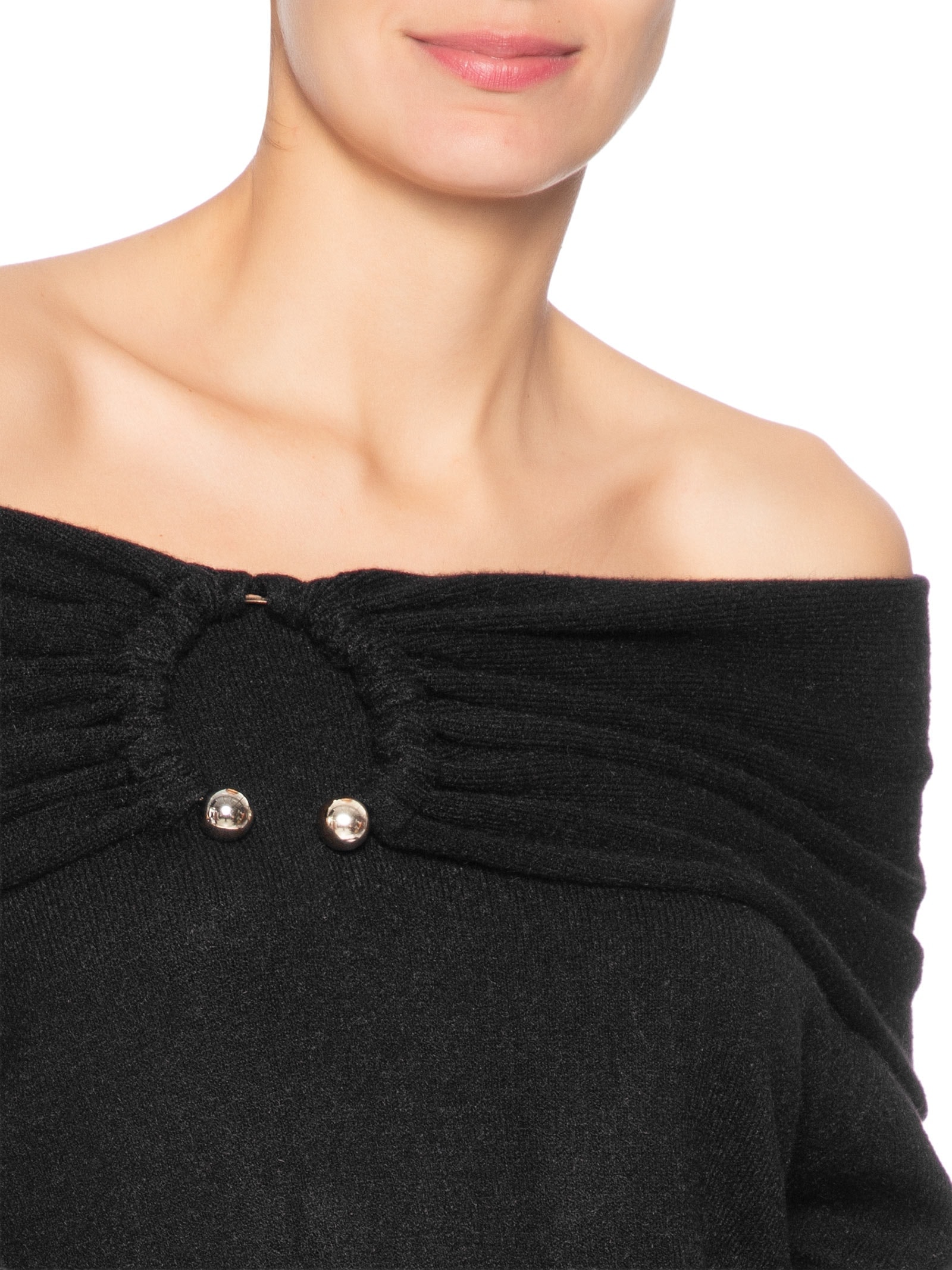Blusa Feminina em Tricot com Sobreposição Preto Market 33