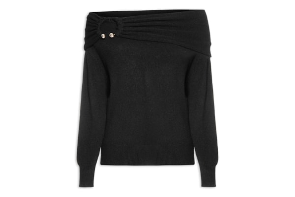 Blusa Feminina em Tricot com Sobreposição - Preto