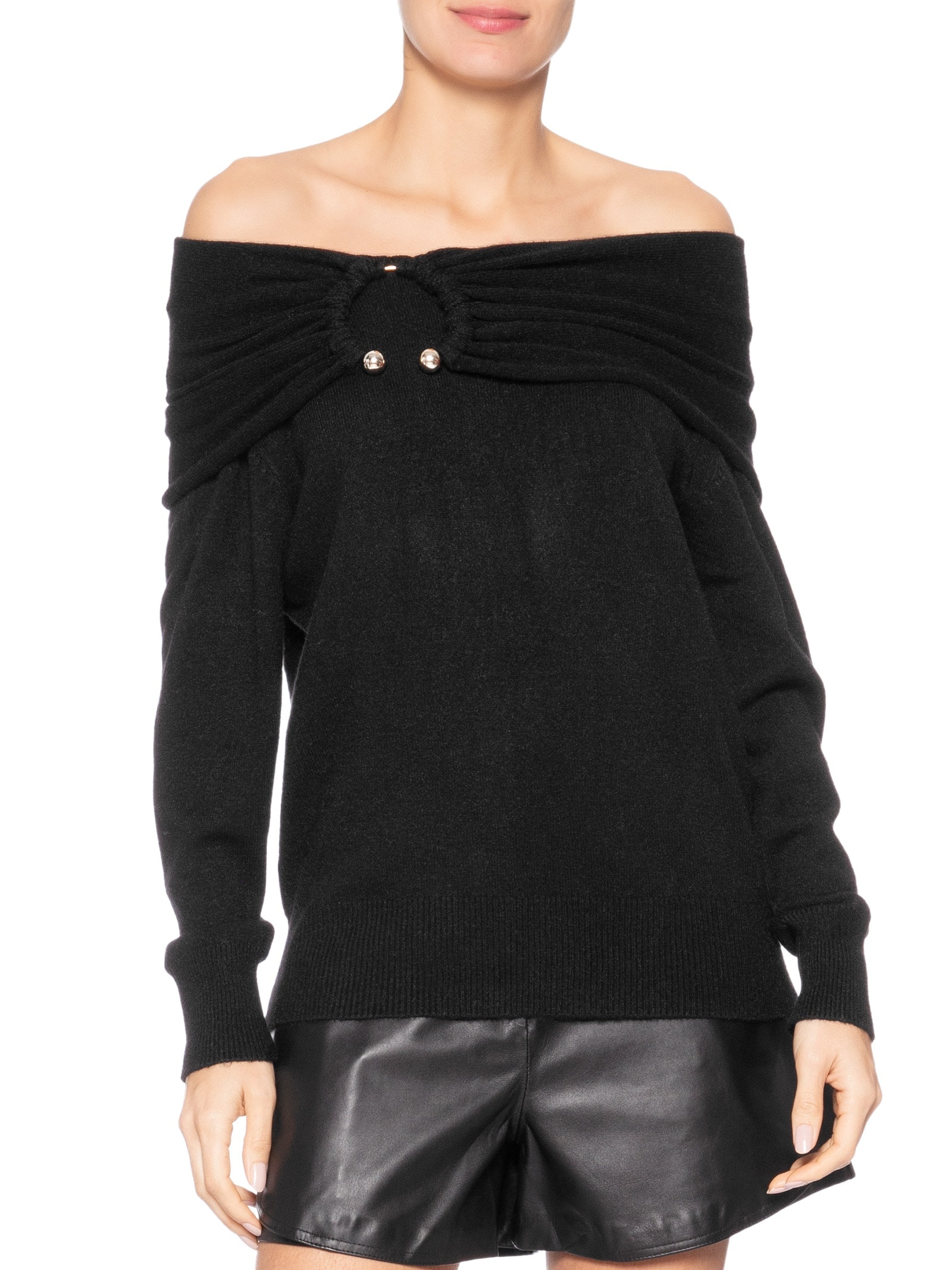 Blusa Feminina em Tricot com Sobreposição Preto Market 33