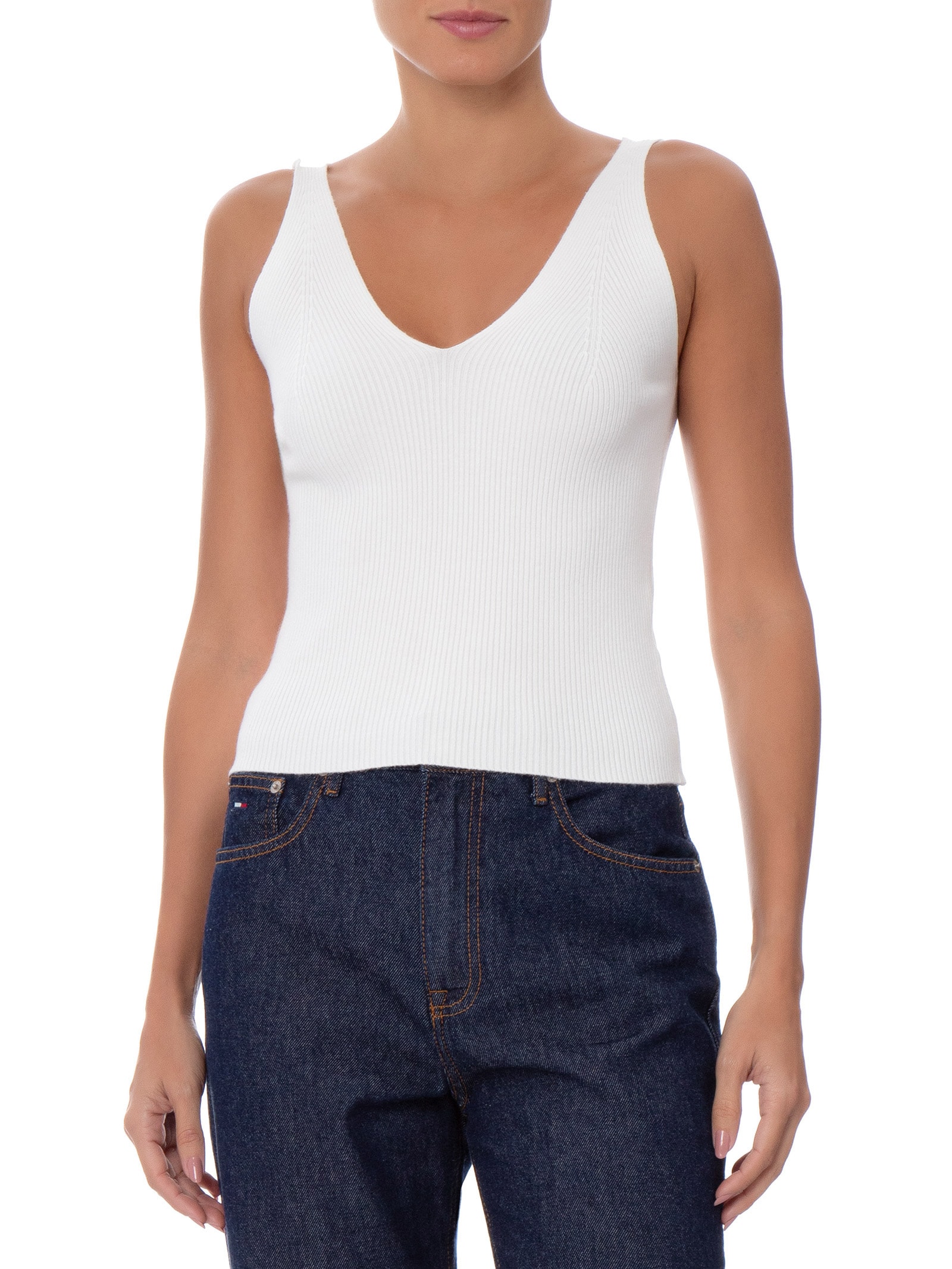 Blusa Feminina Em Tricot Decote V Branco Market 33
