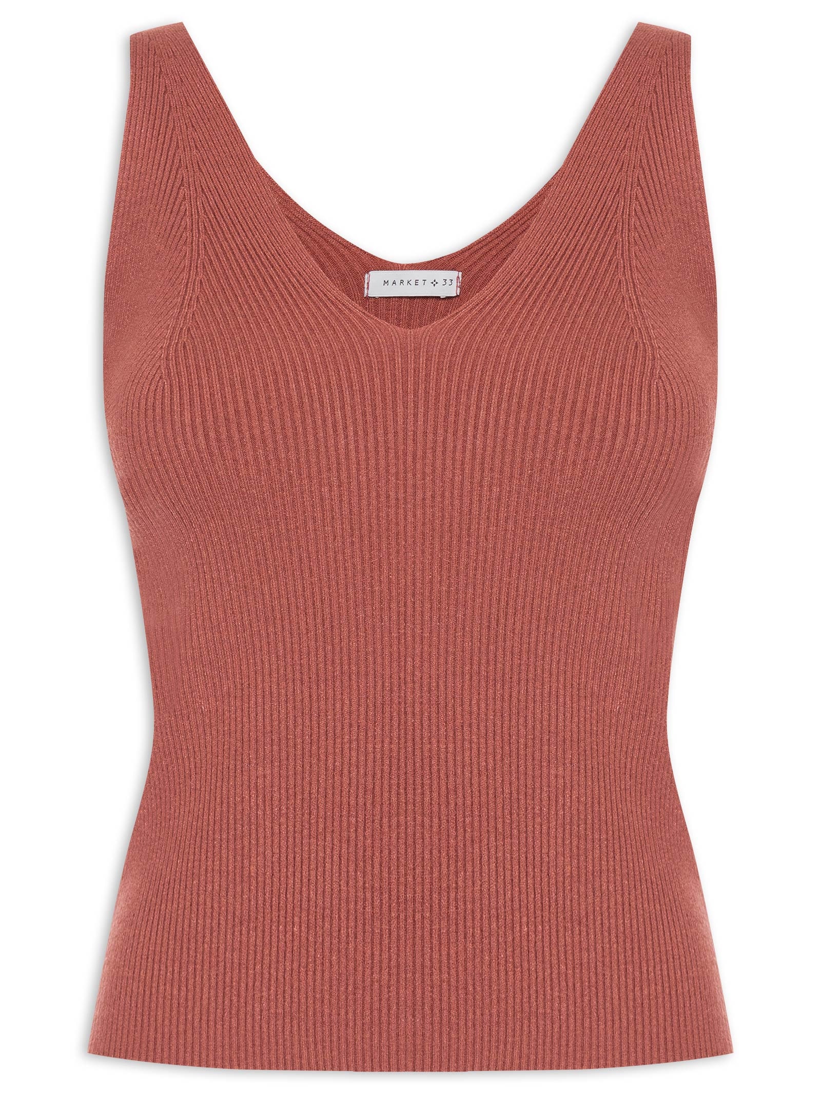 Blusa Feminina Em Tricot Decote V Marrom Market 33