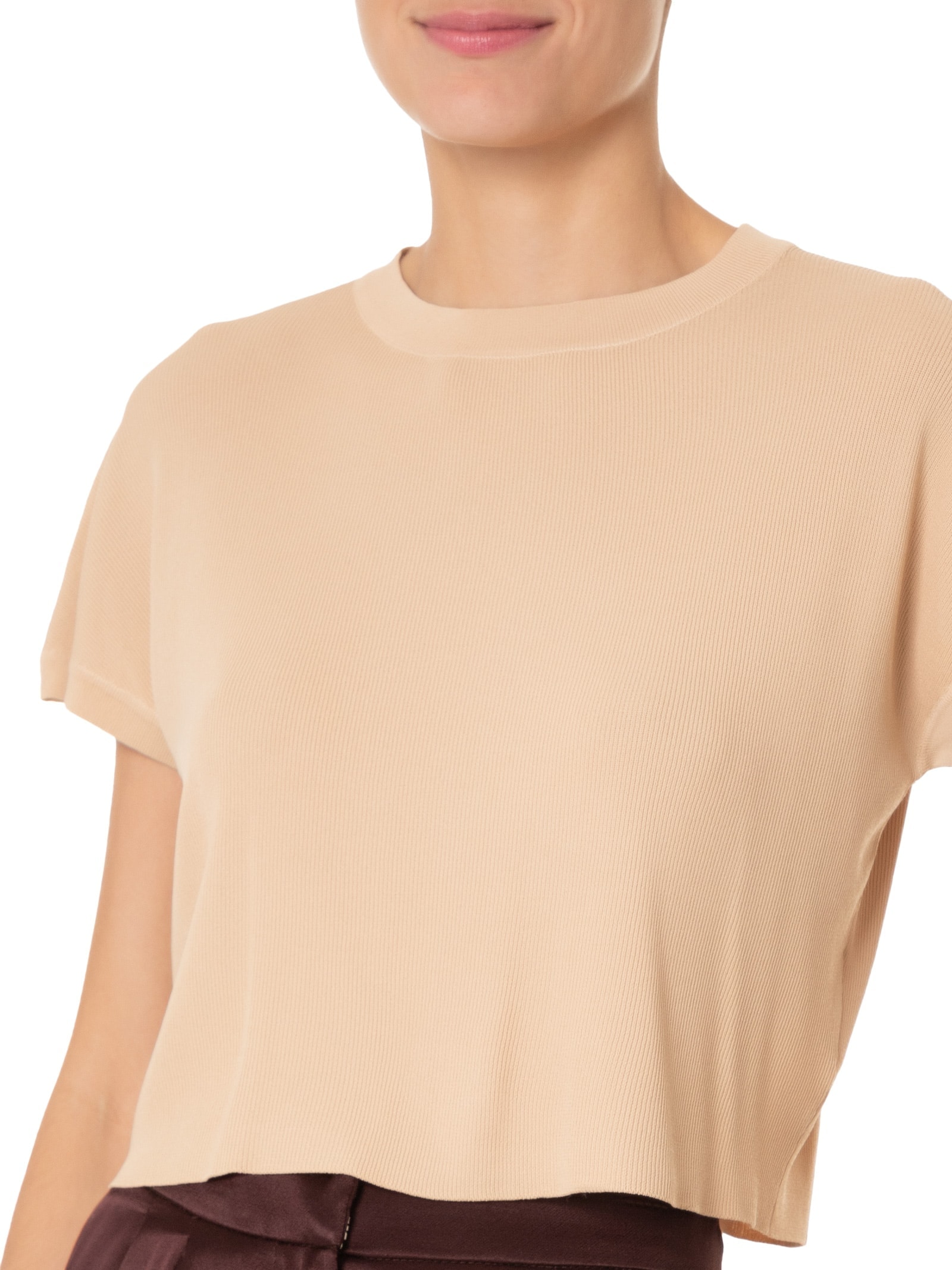 Blusa Feminina Em Tricot Gola Redonda Bege '2Essential