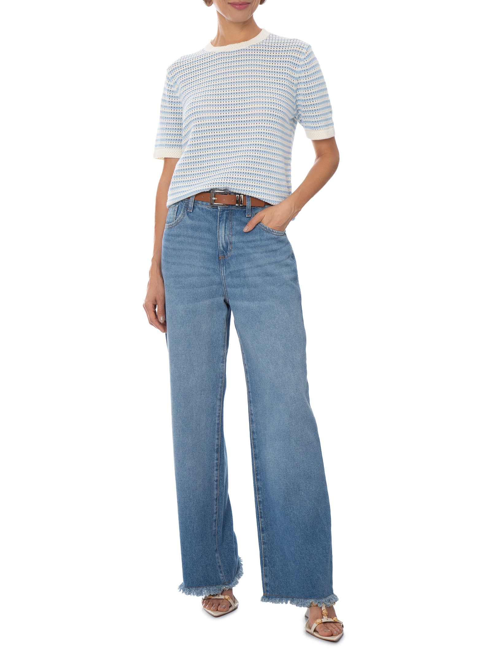 Blusa Feminina em Tricot Listrada Azul Market 33