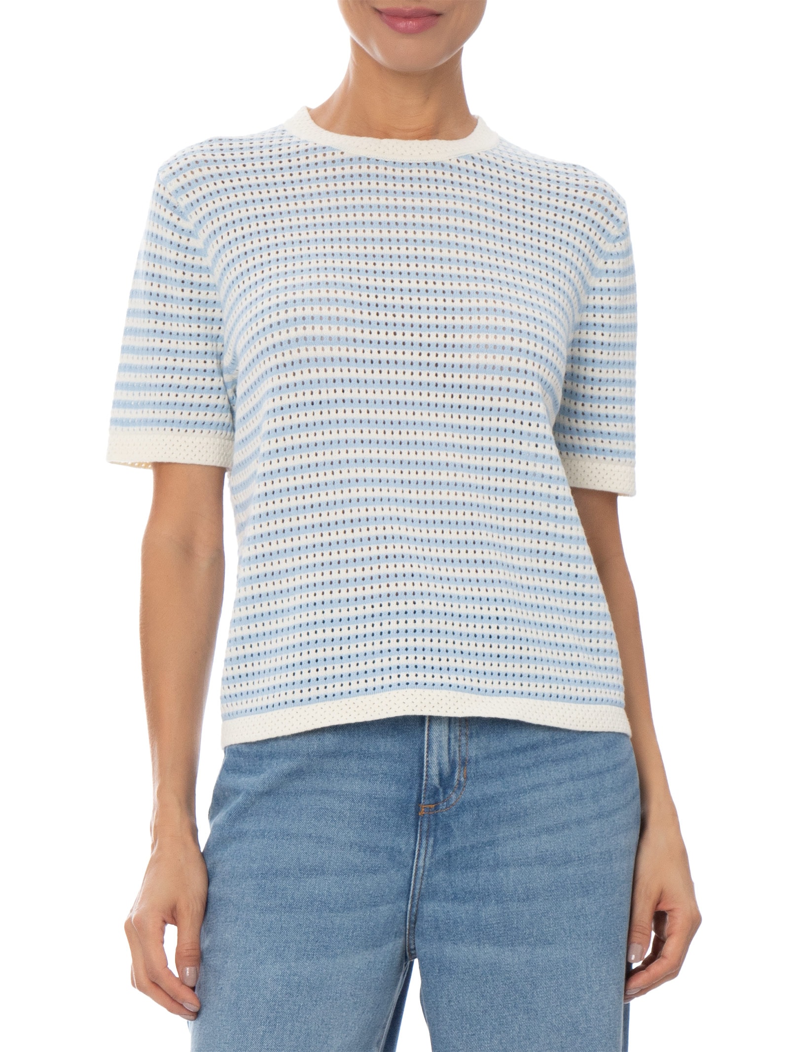 Blusa Feminina em Tricot Listrada Azul Market 33