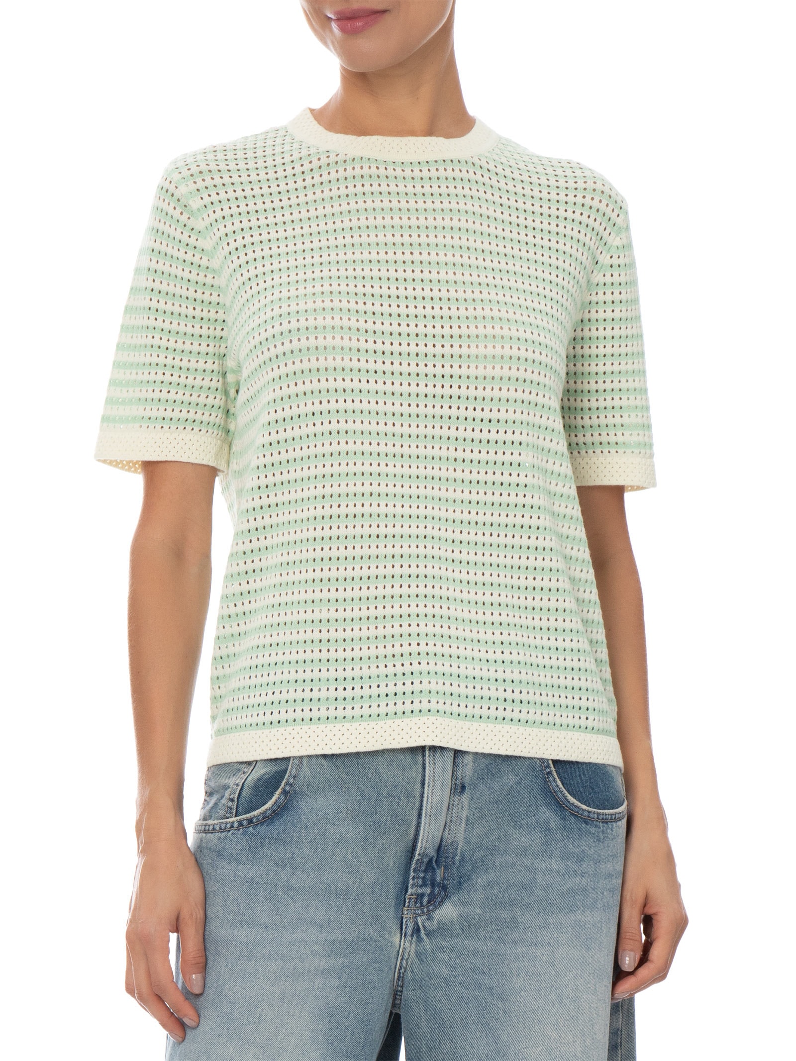 Blusa Feminina em Tricot Listrada Verde Market 33