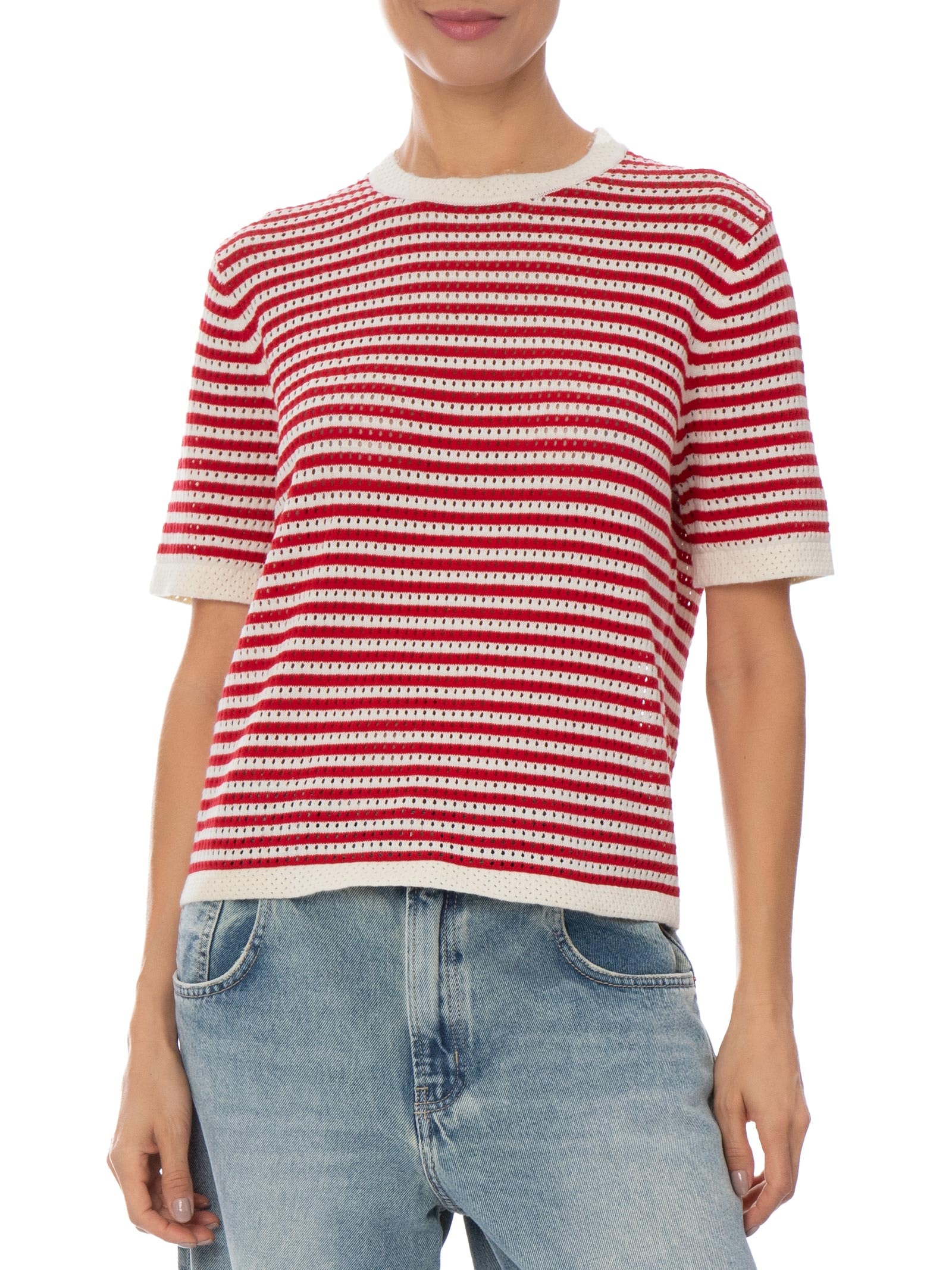 Blusa Feminina em Tricot Listrada Vermelho Market 33