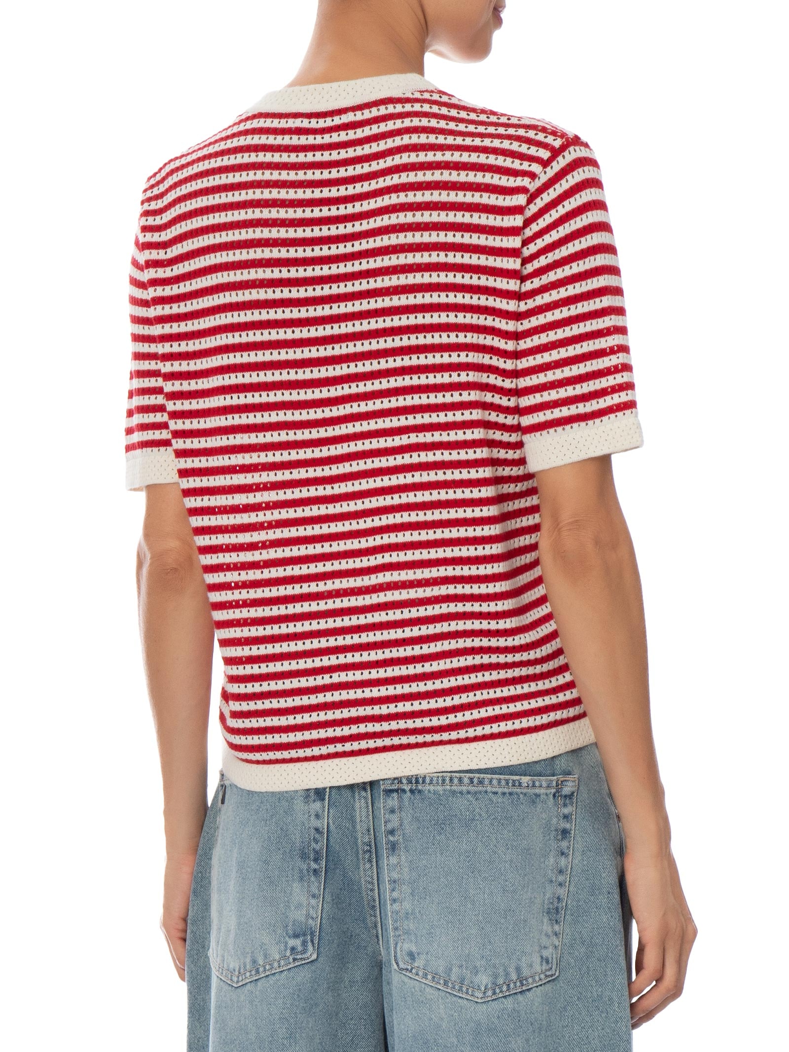Blusa Feminina em Tricot Listrada Vermelho Market 33