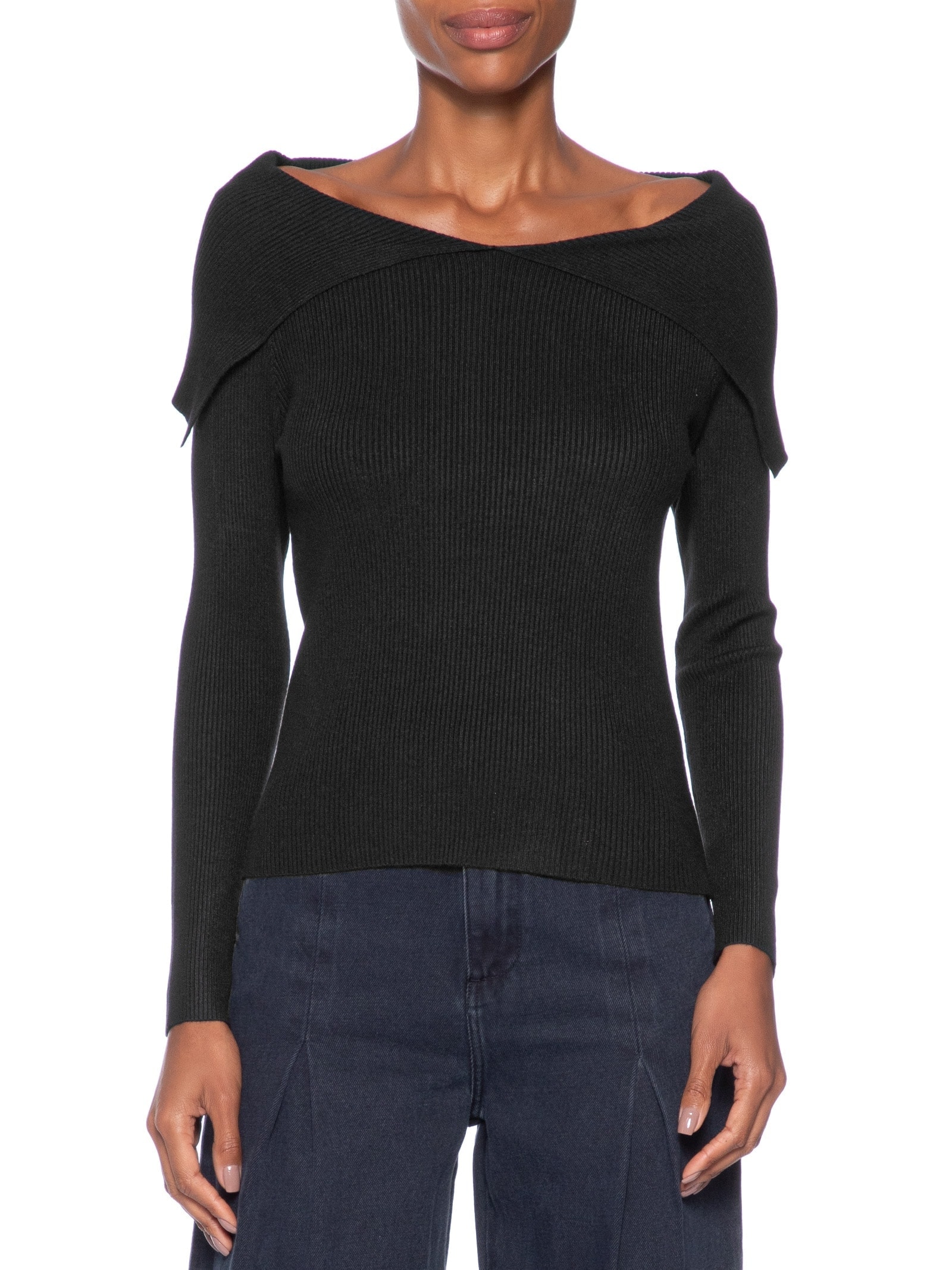 Blusa Feminina  em Tricot Ombro a Ombro Preto Basiq
