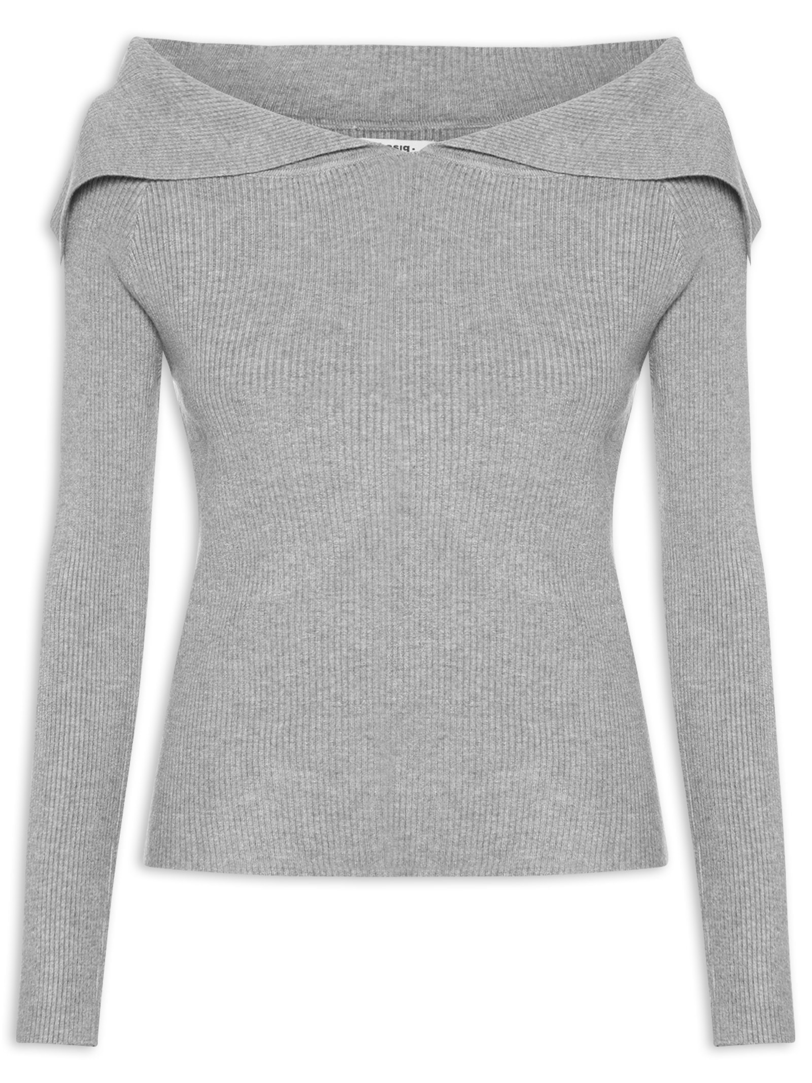 Blusa Feminina  em Tricot Ombro a Ombro – Cinza Basiq