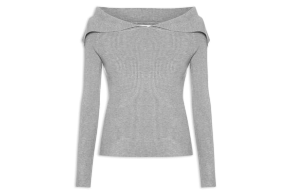 Blusa Feminina  em Tricot Ombro a Ombro – Cinza