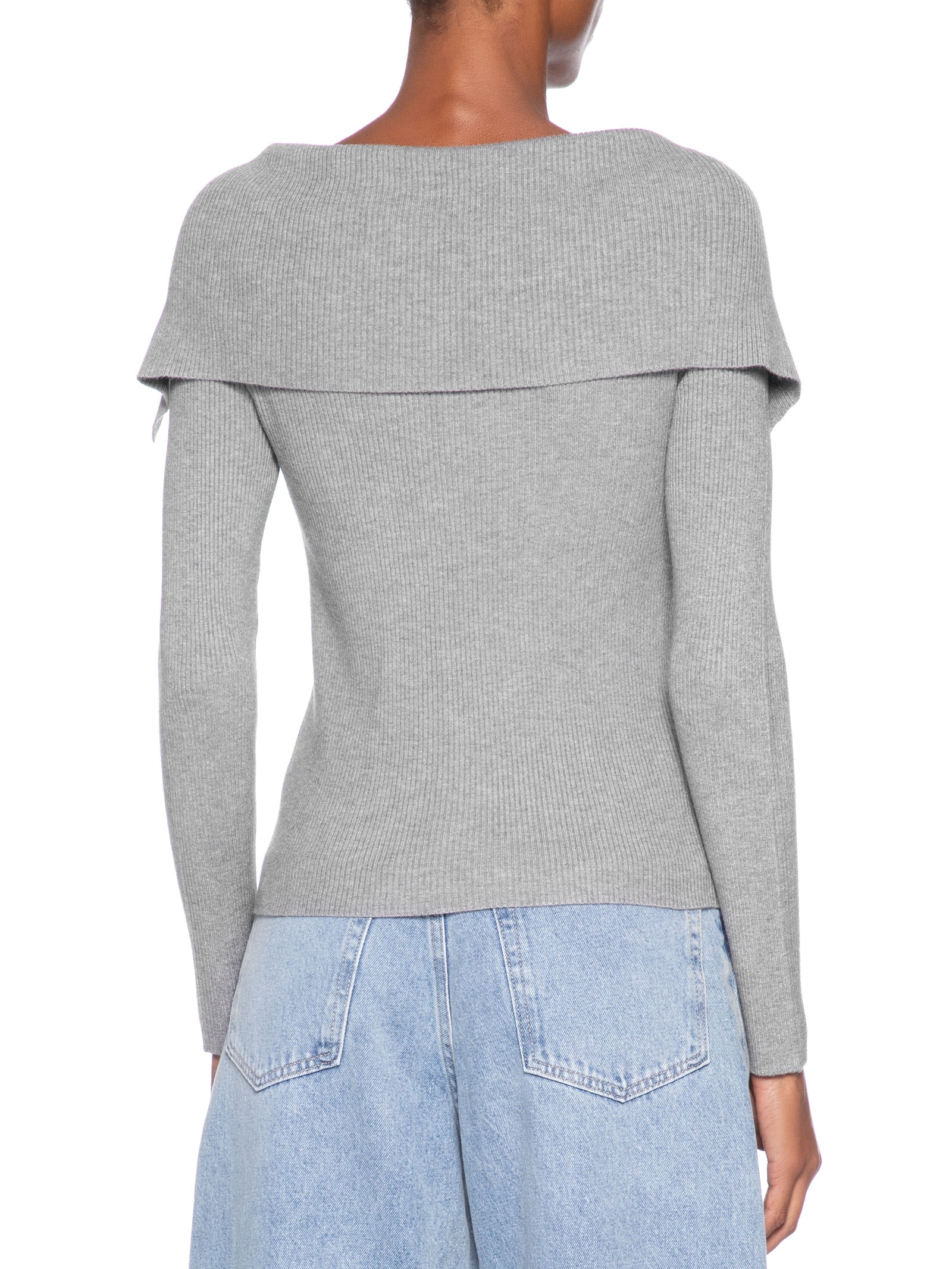 Blusa Feminina  em Tricot Ombro a Ombro – Cinza Basiq