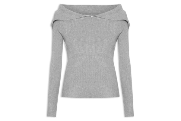 Blusa Feminina  em Tricot Ombro a Ombro – Cinza